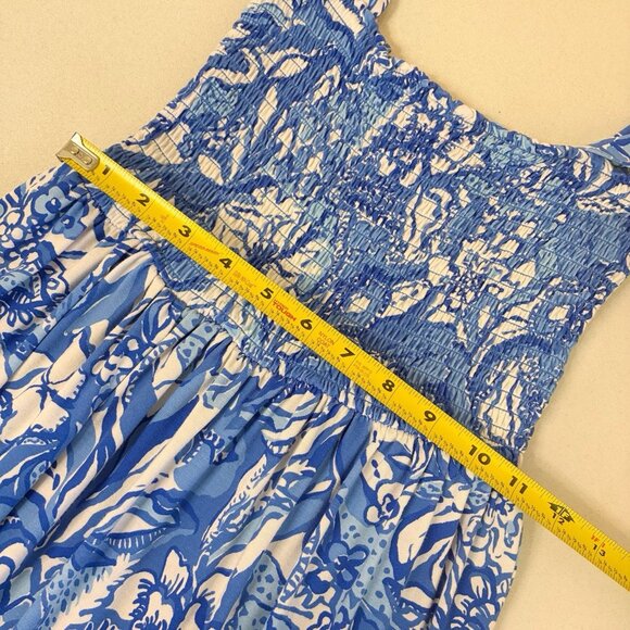Lilly Pulitzer Riviera Smocked Romper Womens XS Blue Tang Skort Tie Straps Beach - Picture 12 of 13